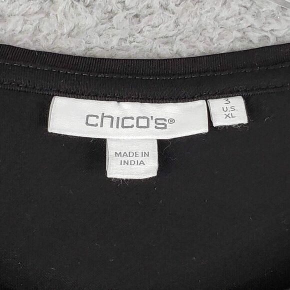 Chicos Sweatshirt Pullover Size 3 US XL Black Floral Puff LS Stretch Knit - Picture 4 of 9